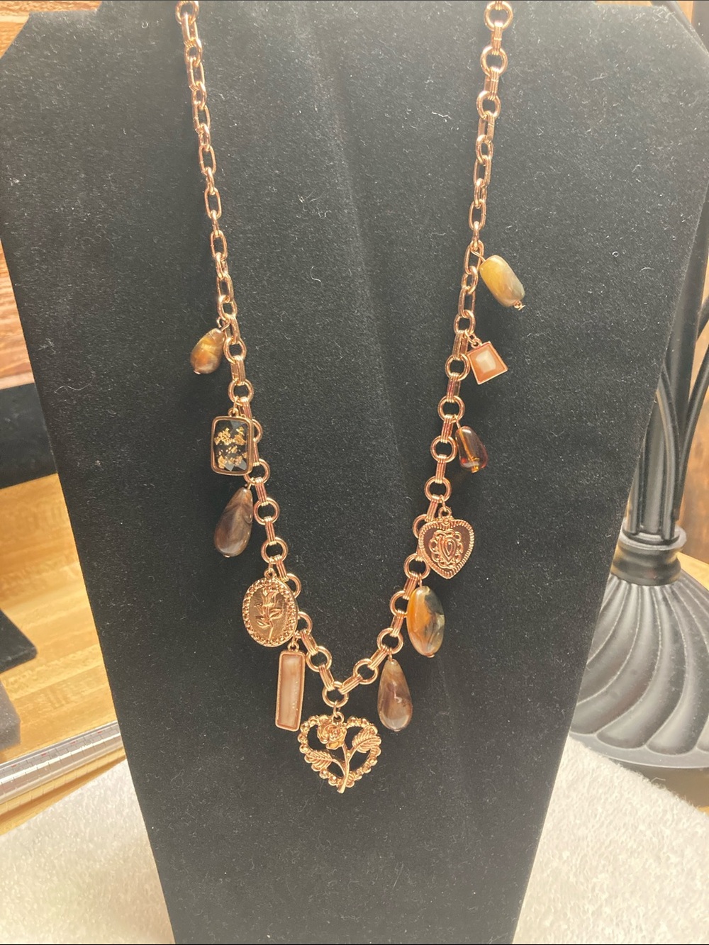 American Eagle Outfitters Gold-Tone Necklace with Brown Beads and Charms